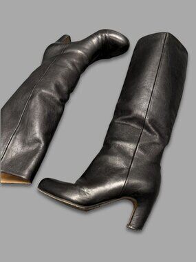 MAISON MARTIN MARGIELA Black Leather Knee High Boots Sz EU 35.5